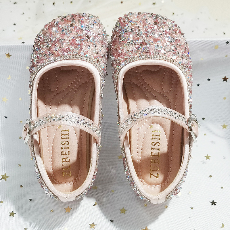 Sjajne rhinestone dječje cipele za princezu s jednim remenom, slatke plesne cipele za djecu