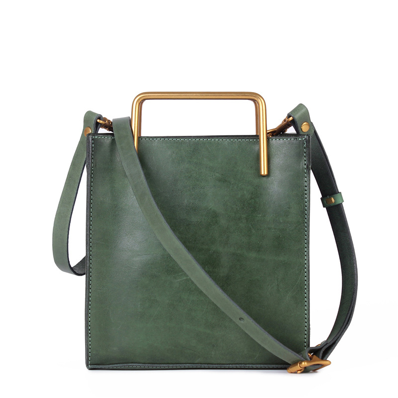 Koža prvog sloja s biljnim cijeđenjem, ženska mala kvadratna torbica, retro stil, umjetnički nišni dojam, crossbody i torba za nošenje u ruci, minimalistički dizajn