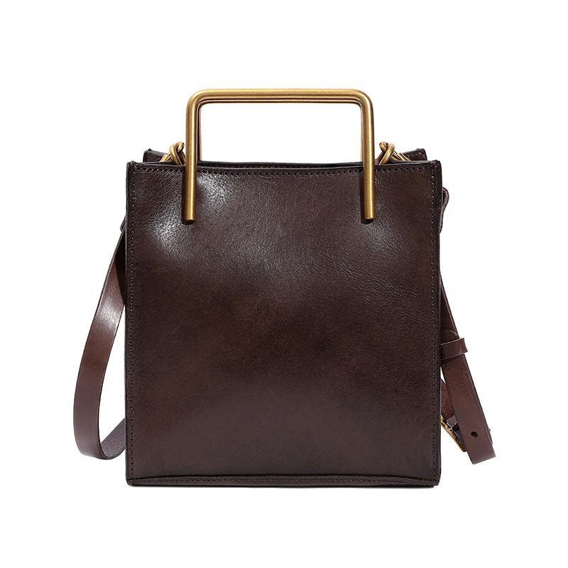 Koža prvog sloja s biljnim cijeđenjem, ženska mala kvadratna torbica, retro stil, umjetnički nišni dojam, crossbody i torba za nošenje u ruci, minimalistički dizajn