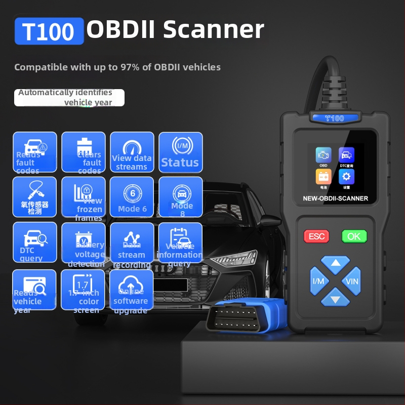 T100 diagnostický nástroj na poruchy vozidla OBD2 s ELM327 skenerom