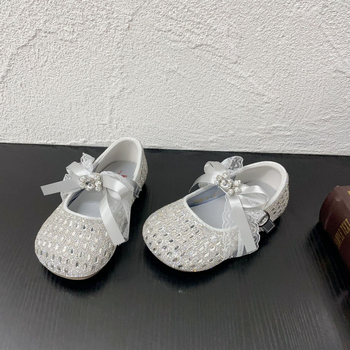 Dječje kožne cipele s čipkastom mašnicom i rhinestones, stil princeze, proljeće 2026