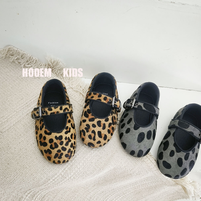 Dječje Mary Jane cipele s leopard uzorkom, kožni gornji dio, jednosatni remen s Velcro zatvaranjem, niski otvori, mekana potplata, prozračne, protuklizne.