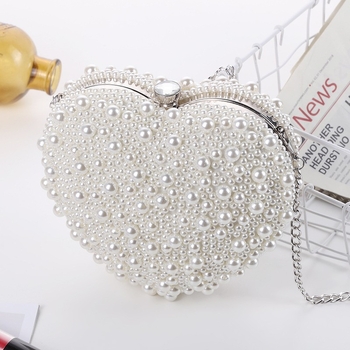 Biserna večernja torbica za žene, srcolikog oblika, japansko-korejski stil, moderni clutch s lančanim remenom