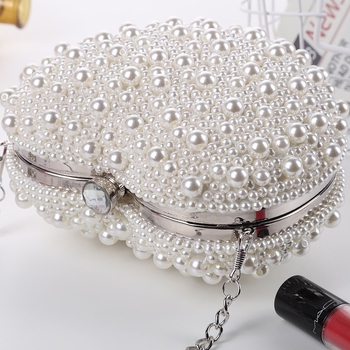Biserna večernja torbica za žene, srcolikog oblika, japansko-korejski stil, moderni clutch s lančanim remenom