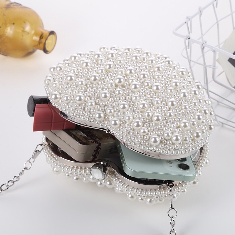 Biserna večernja torbica za žene, srcolikog oblika, japansko-korejski stil, moderni clutch s lančanim remenom