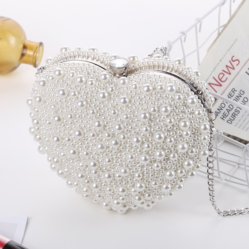 Biserna večernja torbica za žene, srcolikog oblika, japansko-korejski stil, moderni clutch s lančanim remenom