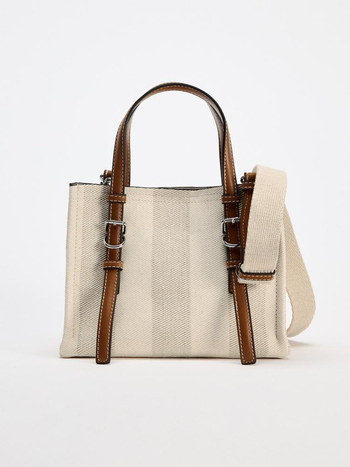 Ženska torba od platna u bež boji, crossbody torba, mala veličina, 2025