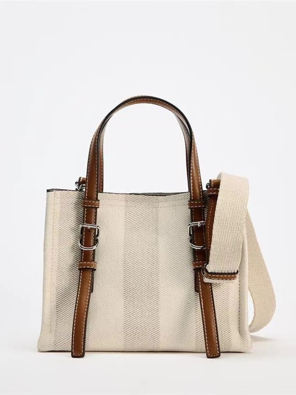Ženska torba od platna u bež boji, crossbody torba, mala veličina, 2025