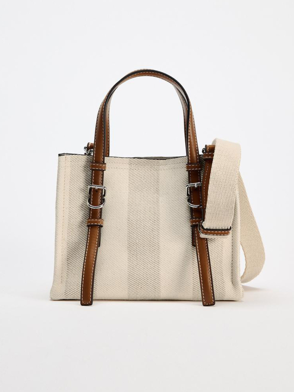 Ženska torba od platna u bež boji, crossbody torba, mala veličina, 2025
