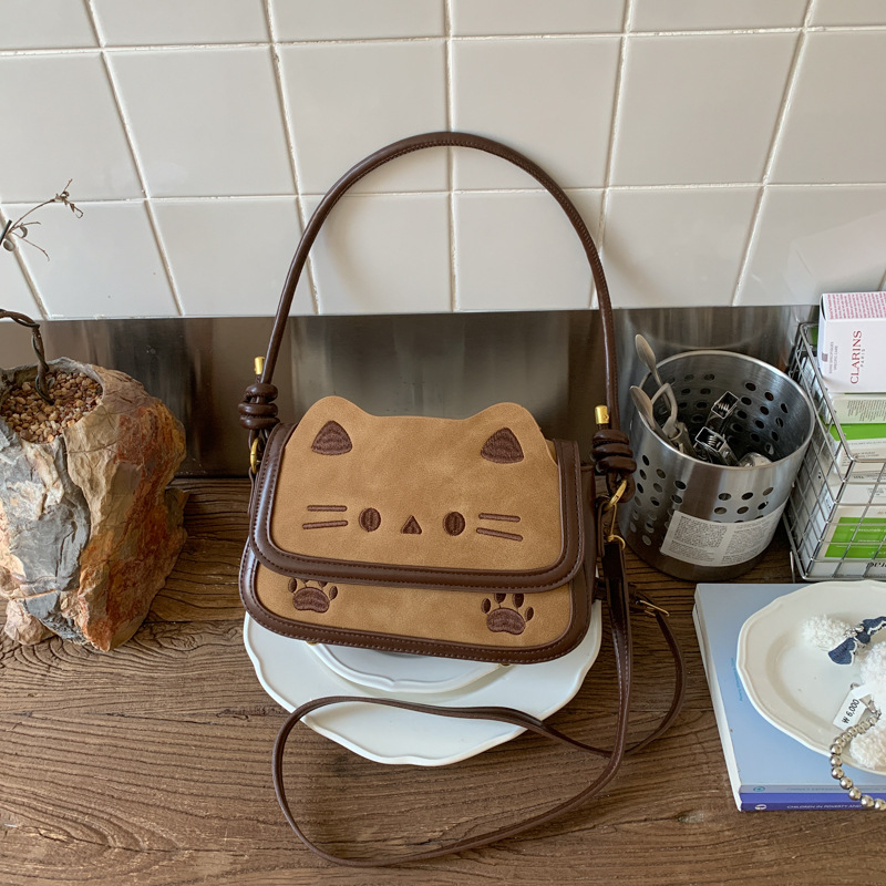 Retro slatka mačja torbica za žene, 2025 jesen-zima nišni dizajn, svestrana torba za rame/crossbody