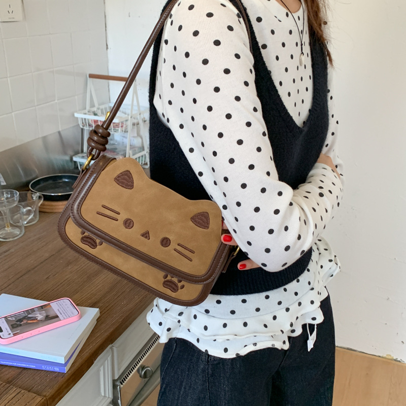 Retro slatka mačja torbica za žene, 2025 jesen-zima nišni dizajn, svestrana torba za rame/crossbody