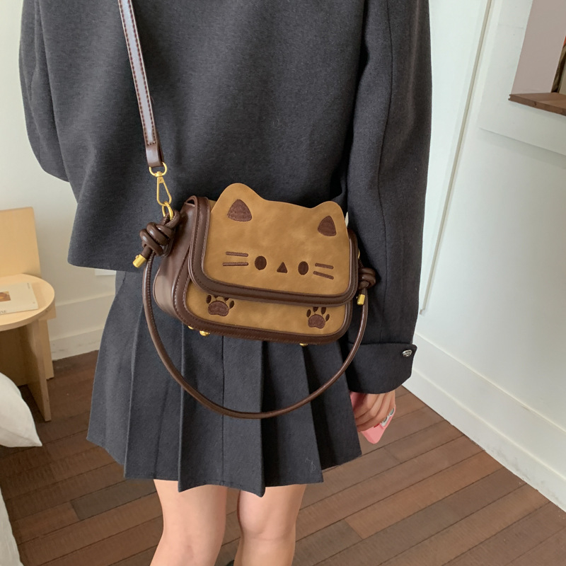 Retro slatka mačja torbica za žene, 2025 jesen-zima nišni dizajn, svestrana torba za rame/crossbody