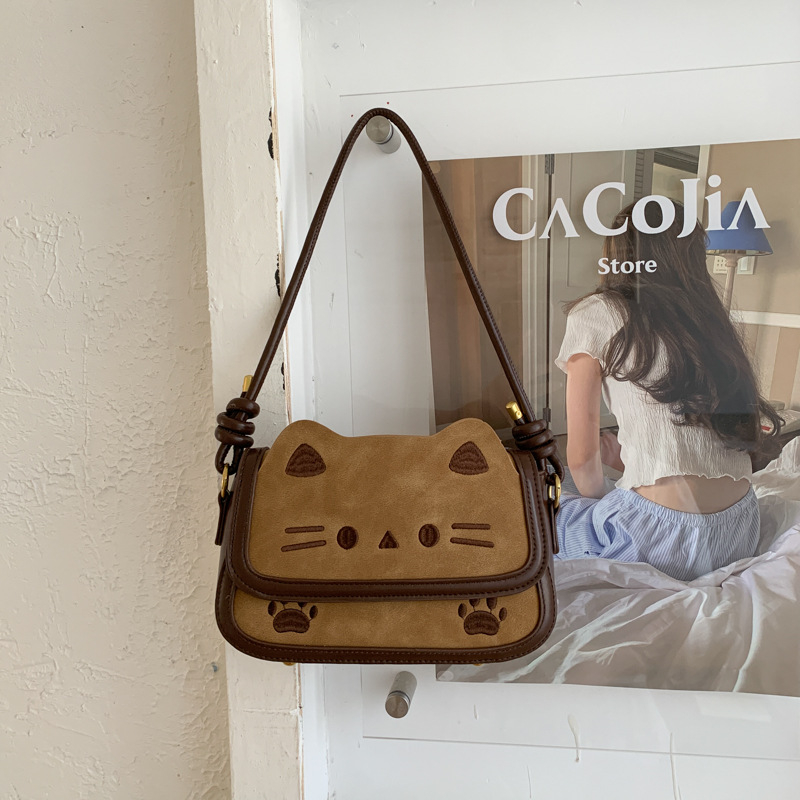 Retro slatka mačja torbica za žene, 2025 jesen-zima nišni dizajn, svestrana torba za rame/crossbody