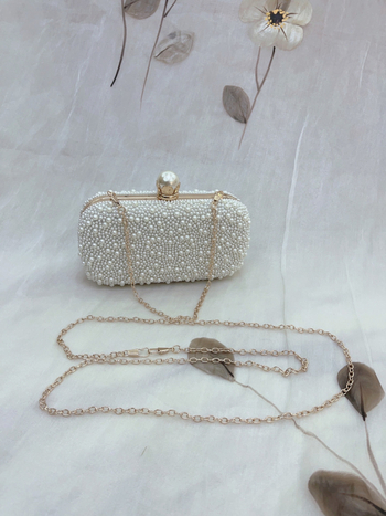 Večernja clutch torbica s perlama, kvadratnog oblika, zatvarač — elegantna zabavna torba