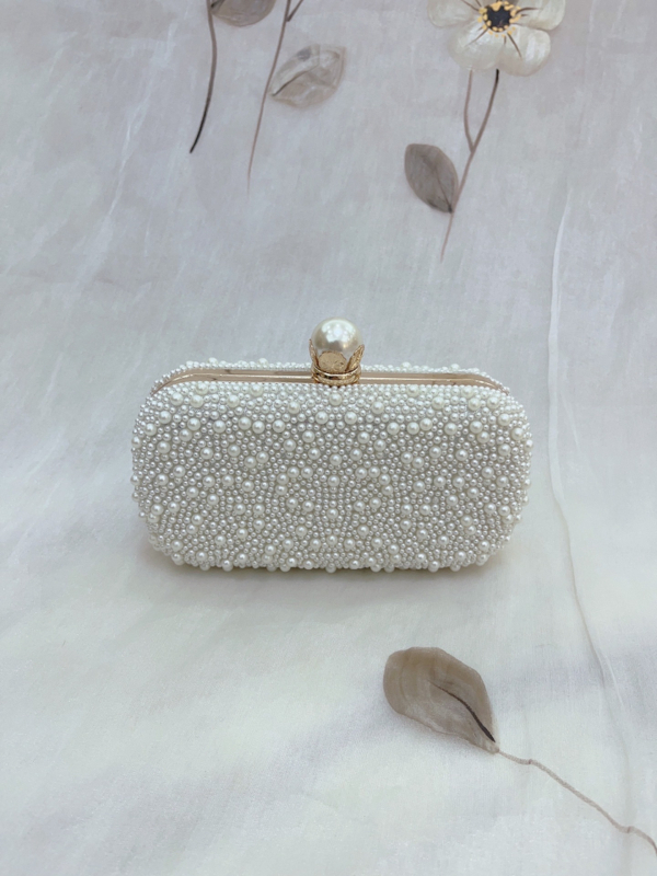 Večernja clutch torbica s perlama, kvadratnog oblika, zatvarač — elegantna zabavna torba