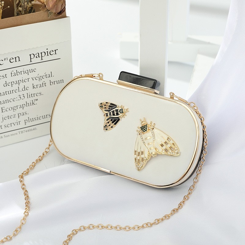 Večernja clutch torbica s lančanim remenom, leptir motiv, PU materijal