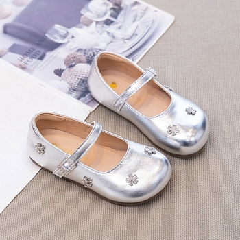 Dječje crne cipele s rhinestones i Velcro trakom, stil princeze, model 2026, proljeće–jesen