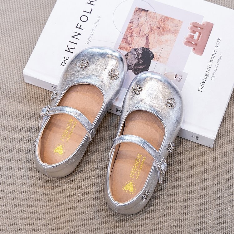 Dječje crne cipele s rhinestones i Velcro trakom, stil princeze, model 2026, proljeće–jesen