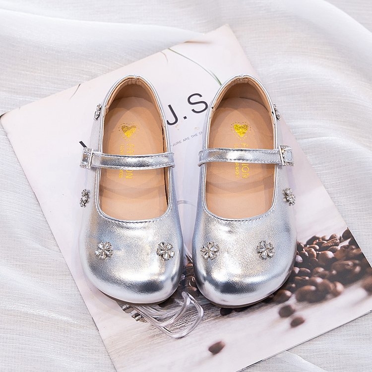 Dječje crne cipele s rhinestones i Velcro trakom, stil princeze, model 2026, proljeće–jesen