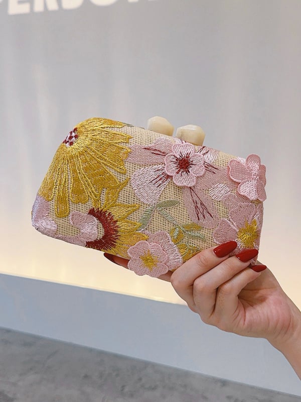Retro izvezeni clutch torbica s cvijećem, sofisticirana večernja torba u kineskom stilu s kopčom od nefrita