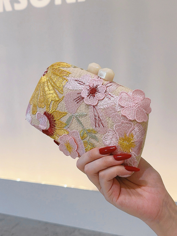 Retro izvezeni clutch torbica s cvijećem, sofisticirana večernja torba u kineskom stilu s kopčom od nefrita