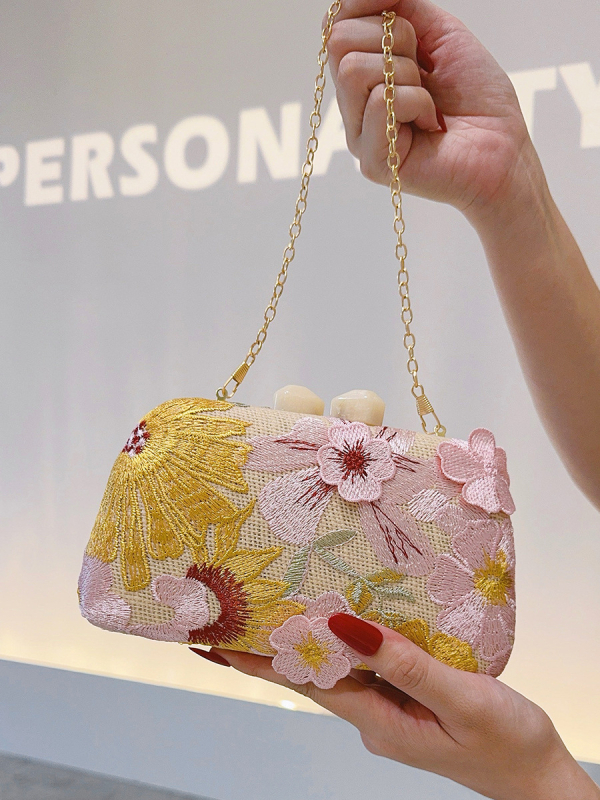 Retro izvezeni clutch torbica s cvijećem, sofisticirana večernja torba u kineskom stilu s kopčom od nefrita
