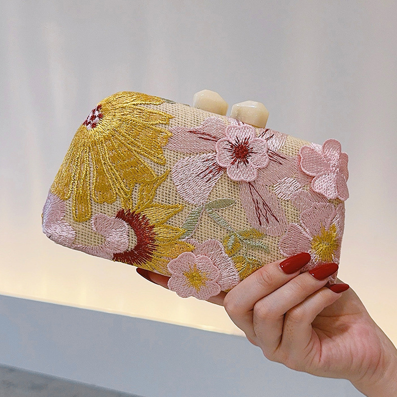 Retro izvezeni clutch torbica s cvijećem, sofisticirana večernja torba u kineskom stilu s kopčom od nefrita
