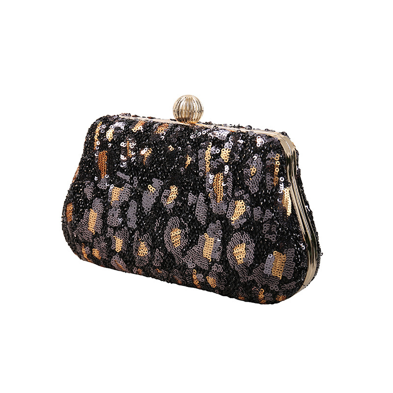 Retro ženska večernja clutch torba s vezom i sjajnim ukrasima, leopard uzorak, model 2024