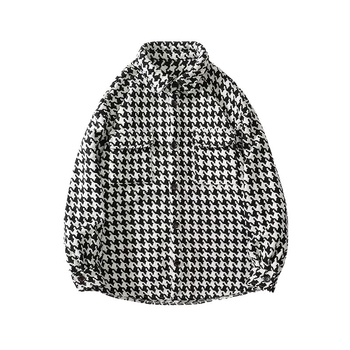 Мъжка риза с каре в стил houndstooth, ретро визия, дълги ръкави, свободна кройка, висококачествен plaid дизайн с workwear детайли