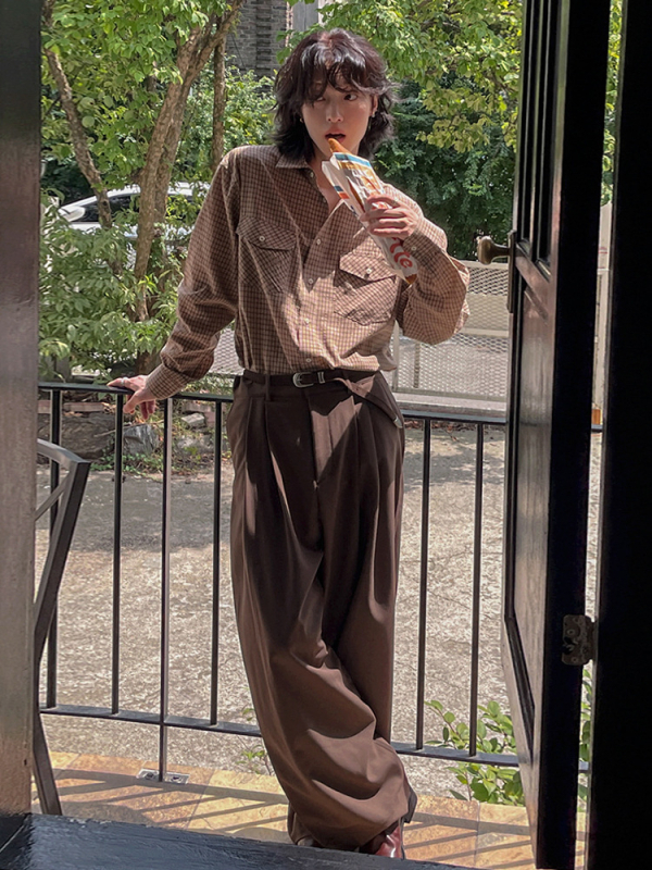 MYQ muška karirana košulja s dugim rukavima, širokog kroja za proljeće, casual, korejski retro stil