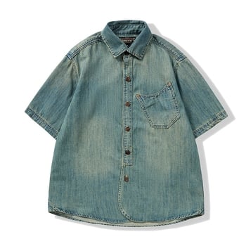 Ljetna prozračna denim majica kratkih rukava, japanski retro stil, nostalgična plava, vrhunska kvaliteta, ugodna koži, lagana