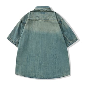 Ljetna prozračna denim majica kratkih rukava, japanski retro stil, nostalgična plava, vrhunska kvaliteta, ugodna koži, lagana