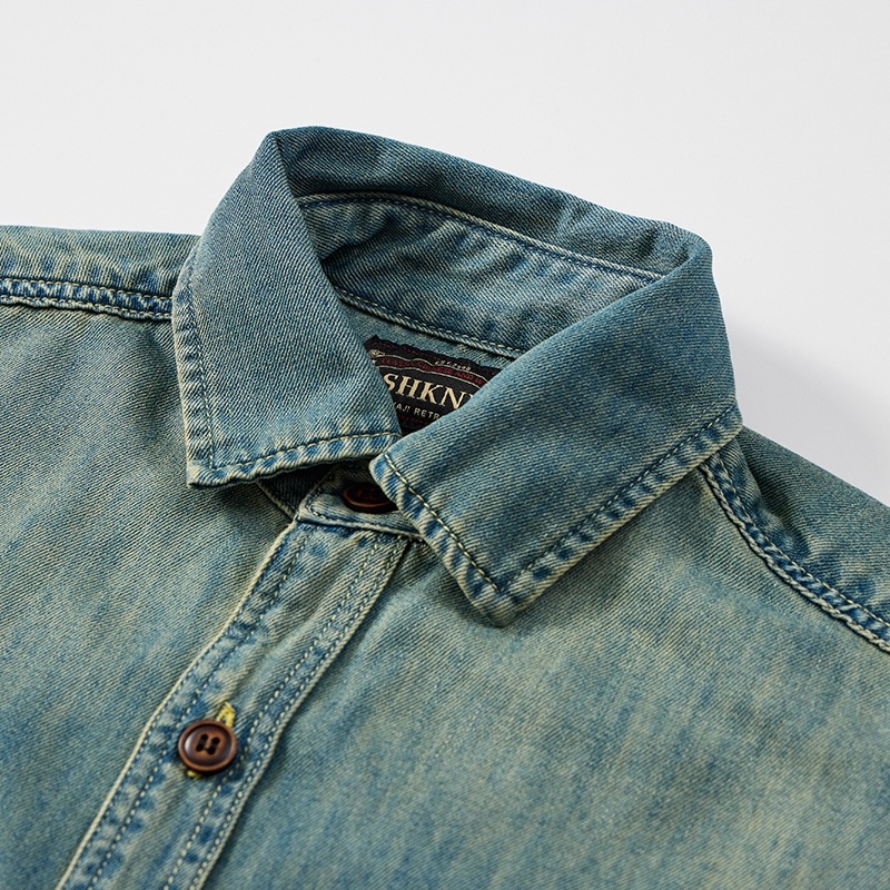 Ljetna prozračna denim majica kratkih rukava, japanski retro stil, nostalgična plava, vrhunska kvaliteta, ugodna koži, lagana
