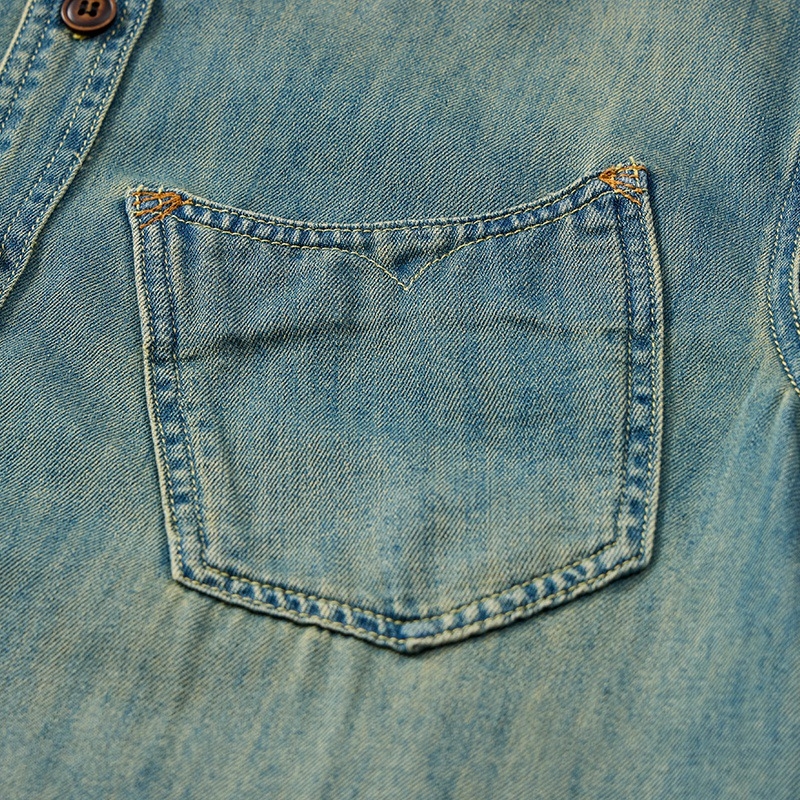Ljetna prozračna denim majica kratkih rukava, japanski retro stil, nostalgična plava, vrhunska kvaliteta, ugodna koži, lagana