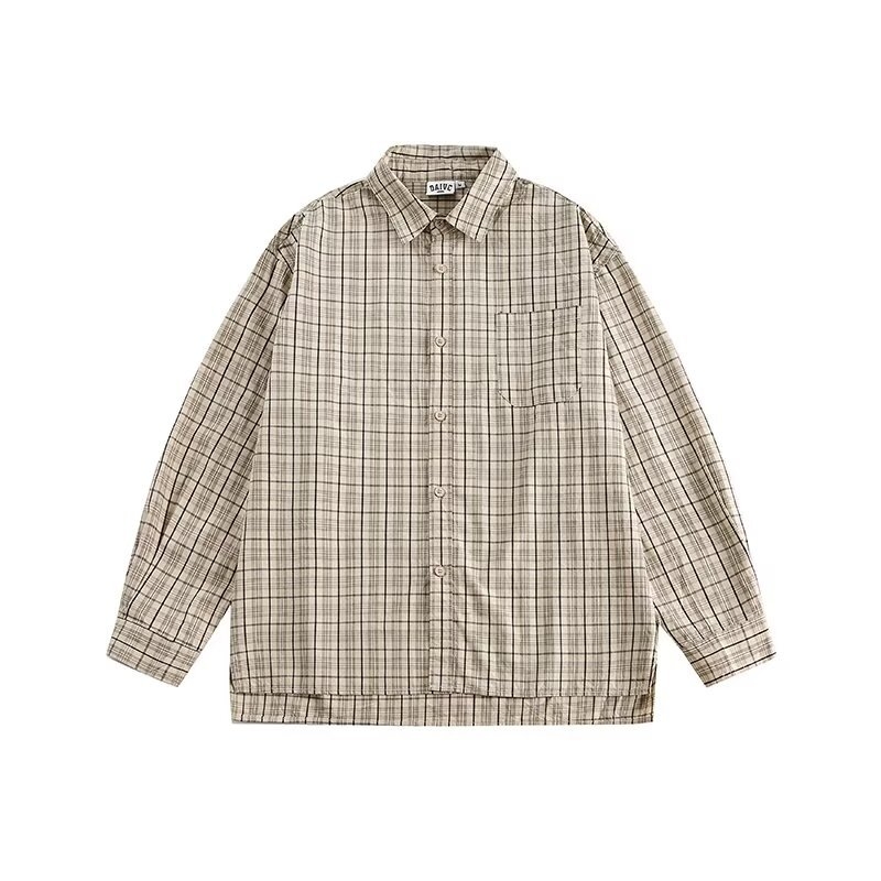 Muška karirana košulja s dugim rukavima od pamuka – jesenji japanski retro stil
