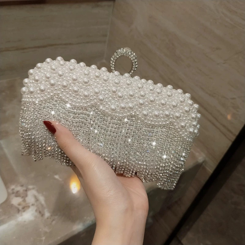 Kristalna klutch torba s resicom, mala večernja torba za zabave i večeru, uz remen preko ramena ili crossbody