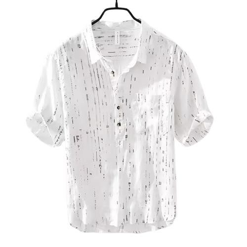 Muška košulja u japanskom retro stilu, mješavina lana, kratkih rukava, opušten kroj, ljetna prozračna košulja s džepom, Plus Size