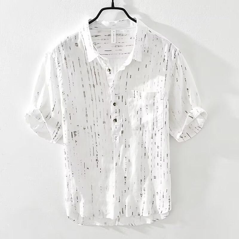 Muška košulja u japanskom retro stilu, mješavina lana, kratkih rukava, opušten kroj, ljetna prozračna košulja s džepom, Plus Size