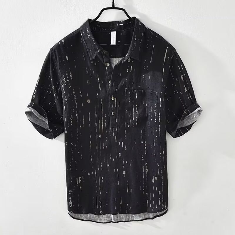 Muška košulja u japanskom retro stilu, mješavina lana, kratkih rukava, opušten kroj, ljetna prozračna košulja s džepom, Plus Size