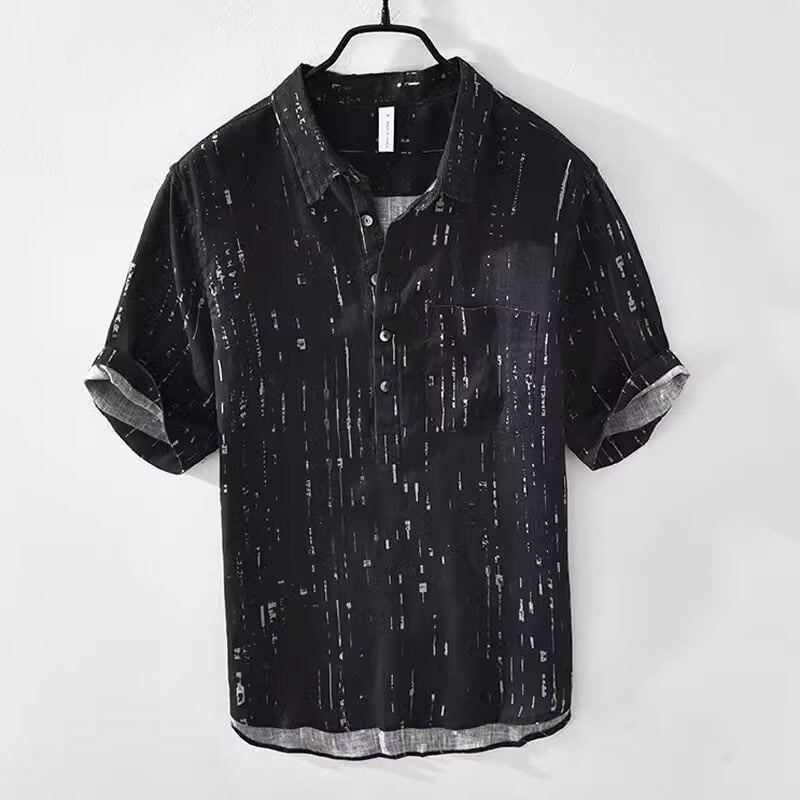 Muška košulja u japanskom retro stilu, mješavina lana, kratkih rukava, opušten kroj, ljetna prozračna košulja s džepom, Plus Size