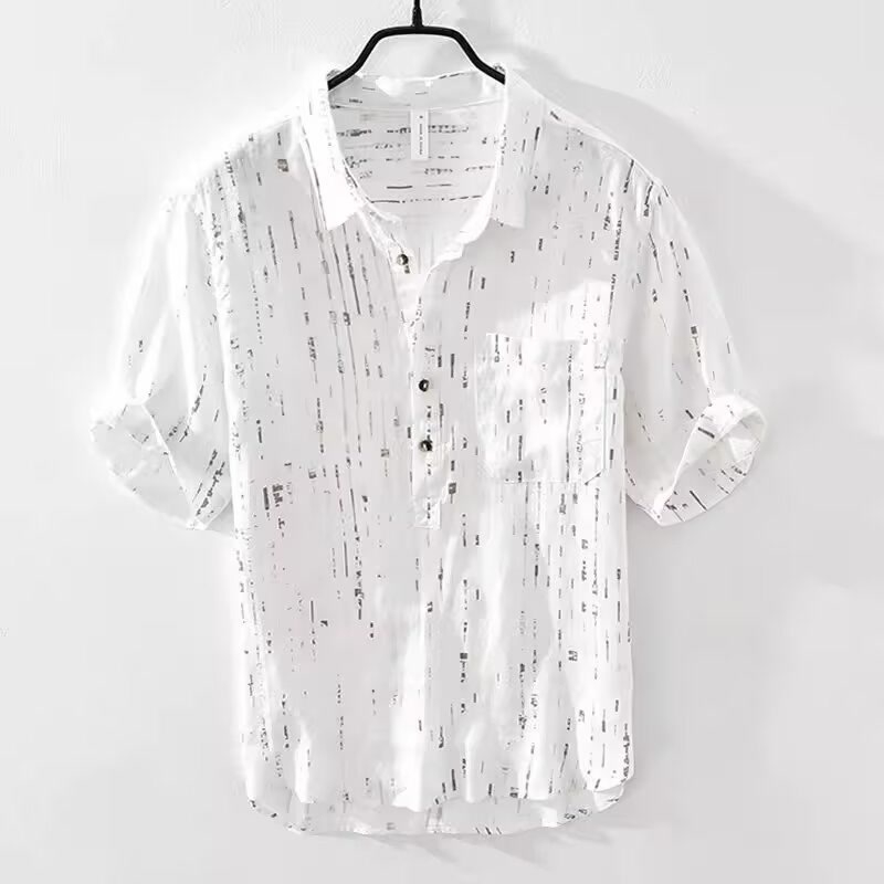 Muška košulja u japanskom retro stilu, mješavina lana, kratkih rukava, opušten kroj, ljetna prozračna košulja s džepom, Plus Size