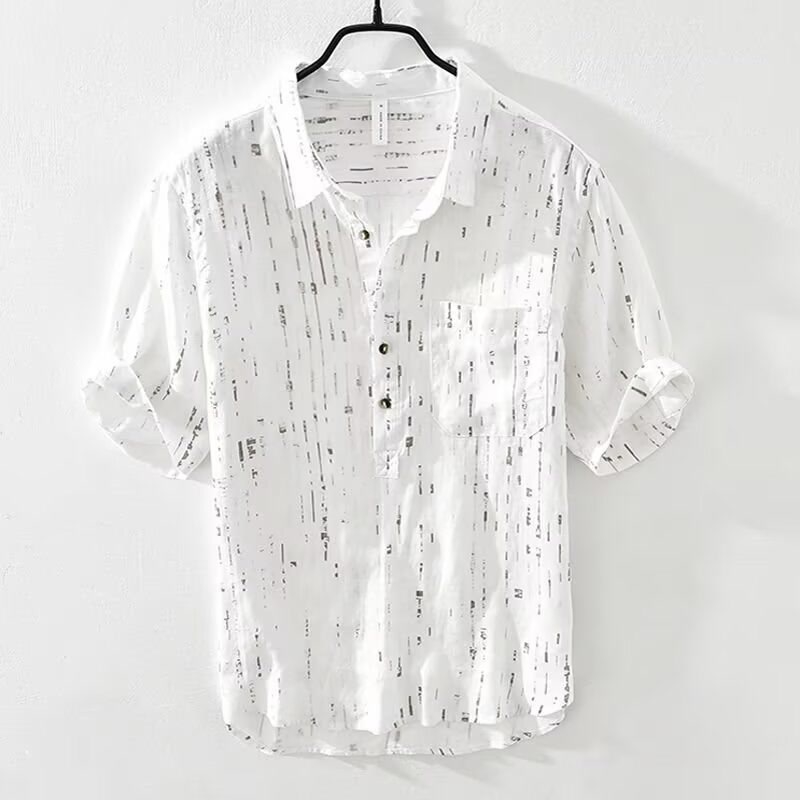 Muška košulja u japanskom retro stilu, mješavina lana, kratkih rukava, opušten kroj, ljetna prozračna košulja s džepom, Plus Size