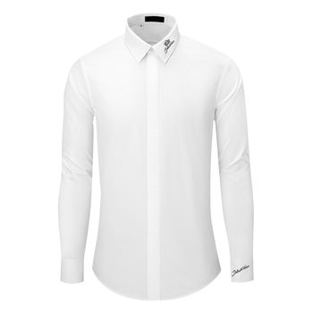 Мъжка памучна риза с дълъг ръкав, Slim-fit, корона бродерия, pointed яка, бизнес-ежедневен стил