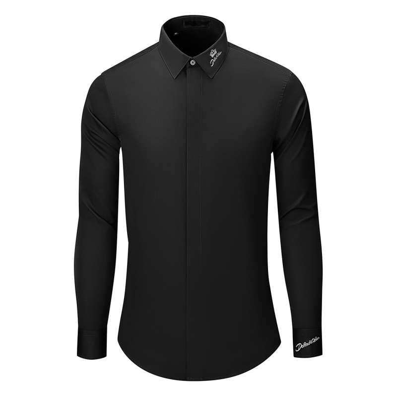 Мъжка памучна риза с дълъг ръкав, Slim-fit, корона бродерия, pointed яка, бизнес-ежедневен стил