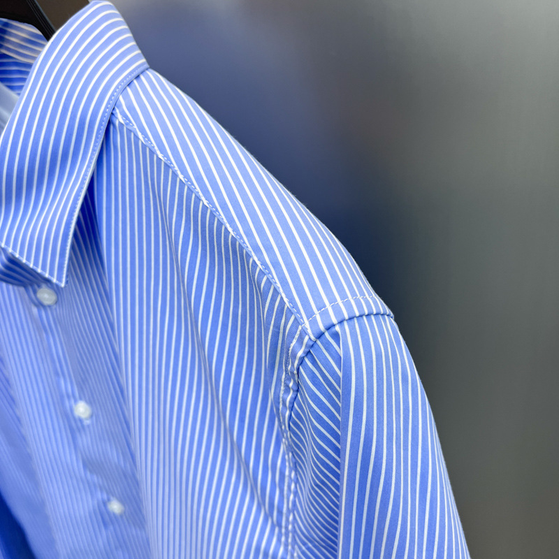 Muška plava košulja s prugama, dugi rukav, slim fit, poslovno casual stil, proljeće-jesen, BWCAC3498