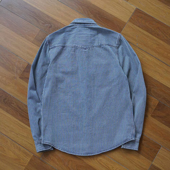Мъжка памучна риза-куртка в райе, Slim fit, дълги ръкави, яка с ревър