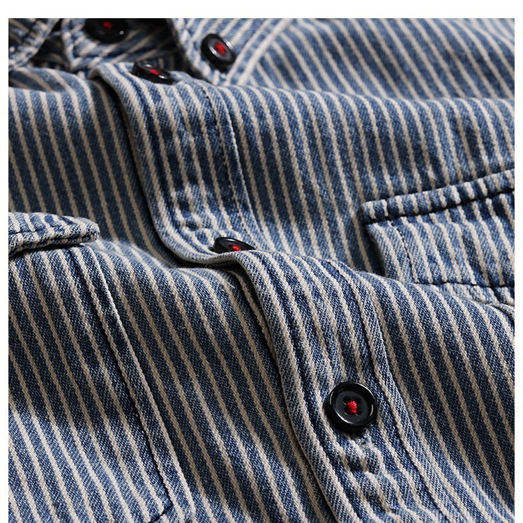 Мъжка памучна риза-куртка в райе, Slim fit, дълги ръкави, яка с ревър
