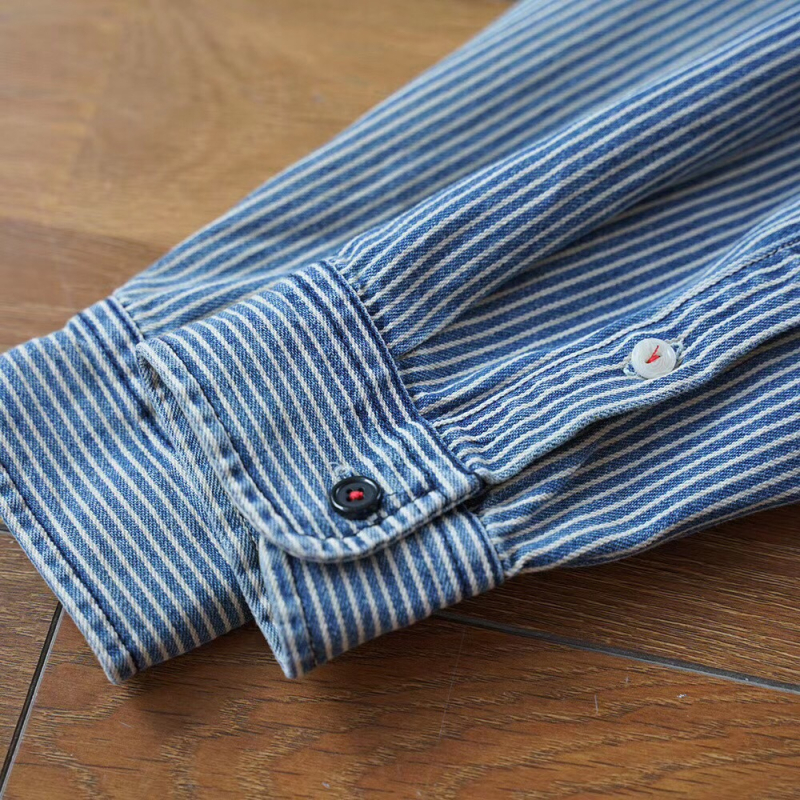 Мъжка памучна риза-куртка в райе, Slim fit, дълги ръкави, яка с ревър