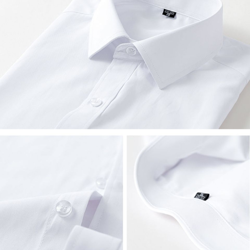 Мъжка риза с дълги ръкави, бизнес стил, Slim Fit, без нужда от гладене, устойчива на намачкване, бяла, едноцветна