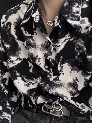 Muška košulja s tie-dye uzorkom, drapirani kroj, dugi rukavi, cvjetni uzorak, korejski stil, ležernog kroja